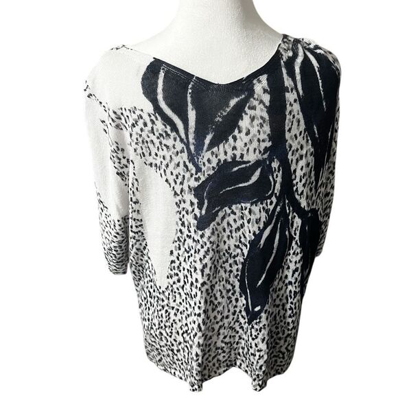 Nic + Zoe Linen Blend Sweater short sleeve white and blue flower large - Picture 6 of 12